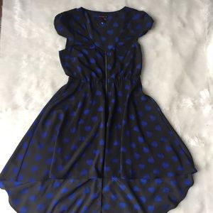 Black with blue heart high low skater dress